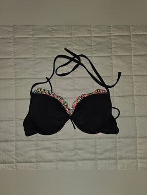 VS-Black Halter Swim Top with Multicolor Trim